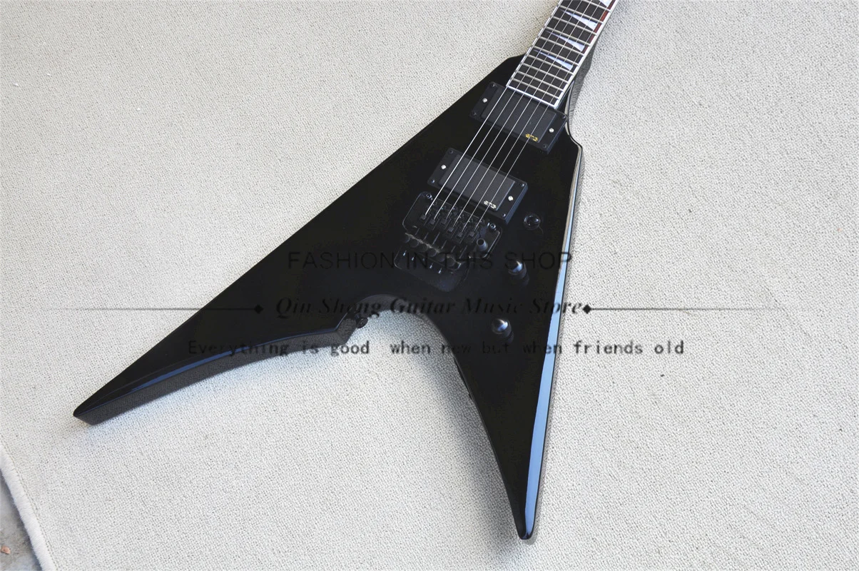 Black Electric Guitar, ARROW-100 Guitar, Tremolo Bridge, Black Knobs, Mahogany Head And Body