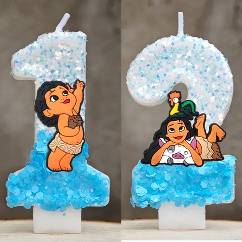 Ocean Adventures Moana Candle Cartoon 0-9 Number Kids Birthday Cake Decoration Supplies Anime Party Accessories Supplies