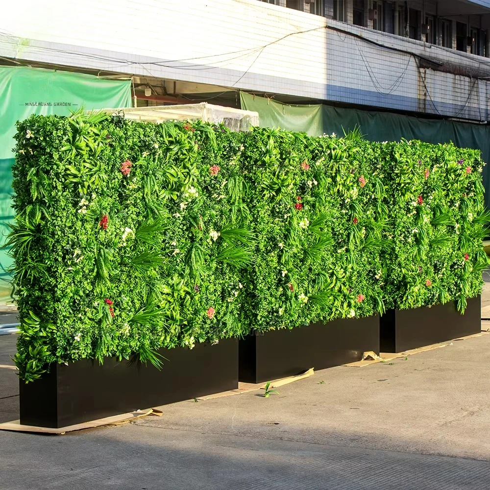 

Customized boxwood artificial grass wall vertical board with flower pot artificial hedge for sale Factory price