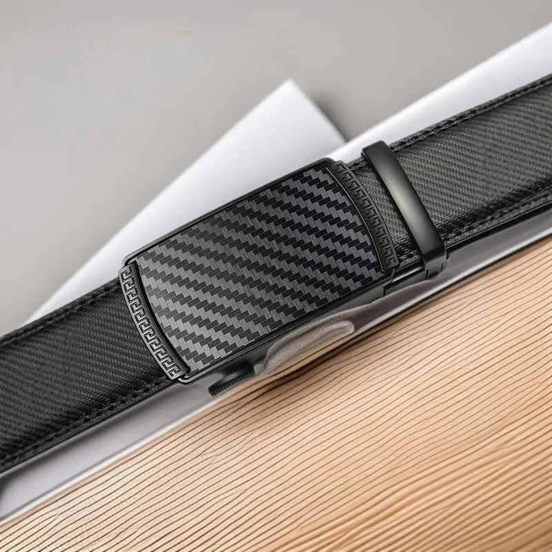 2026 Men's Automatic Buckle Carbon Fiber Pattern Belt Business and Leisure Versatile Waist Straps Trendy Alloy Buckle Waistband - view 2