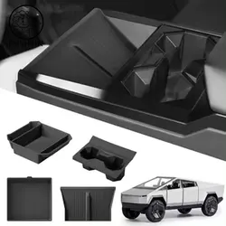 For Tesla Cybertruck 2024 2025 Car Storage Box Kit Center Console Cup Holder Wireless Charging Mat Organizer Tray Accessories