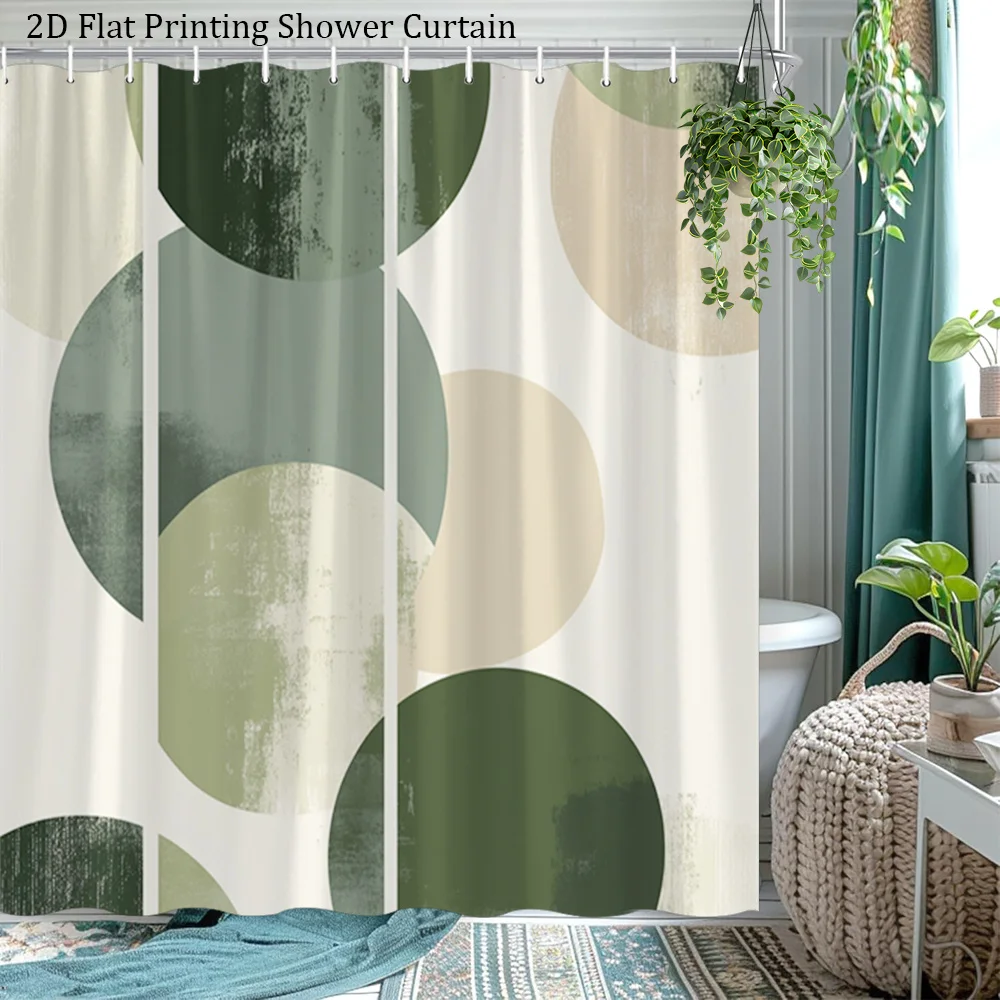 

Современная геометрическая занавеска для душа с абстрактным принтом зеленых и бежевых кругов, полиэстеровая занавеска для ванной с 12 крючками для декора в стиле бохо