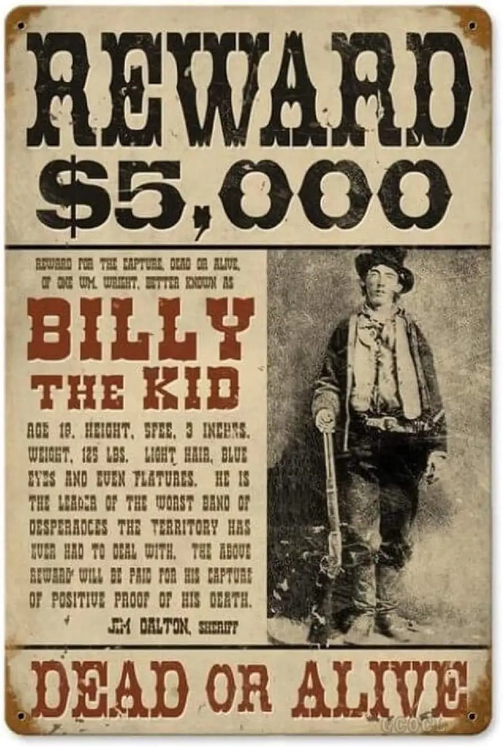 Billy The Kid Metal Tin Sign Wall Art Decor for Living Room Vintage Art Coffee Bar Signs Home Decor Gifts Decoration 8 x 12 inch