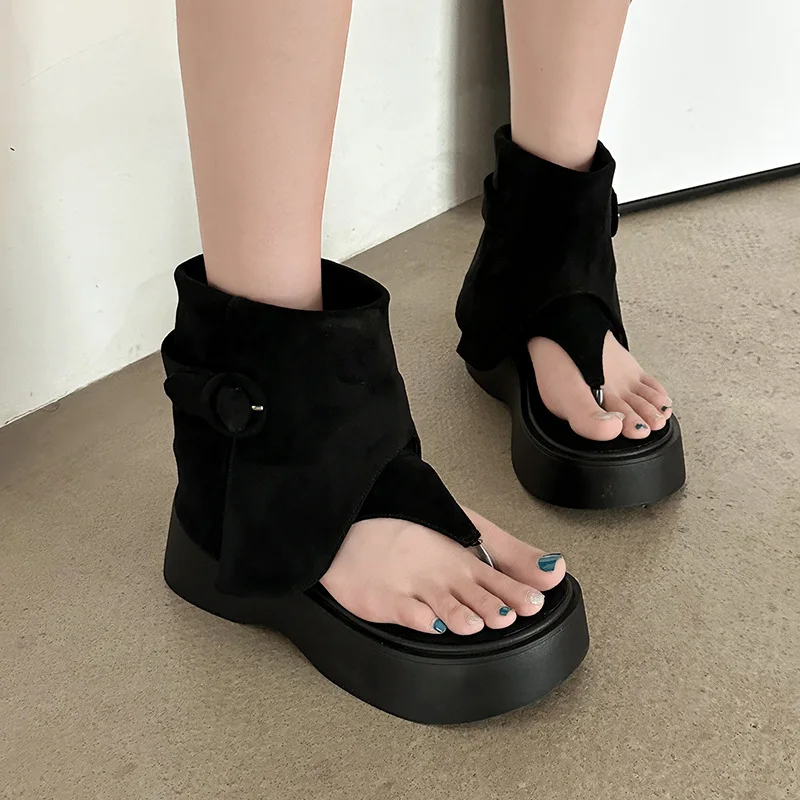 Designer Summer Gladiator Sandals Women Mid Calf Boots Street Hollow Out Shoes Ladies Causal Thick Bottom Sandalias Booties