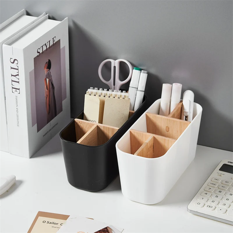Organizador de brochas de maquillaje de bambú con 5 compartimentos 5