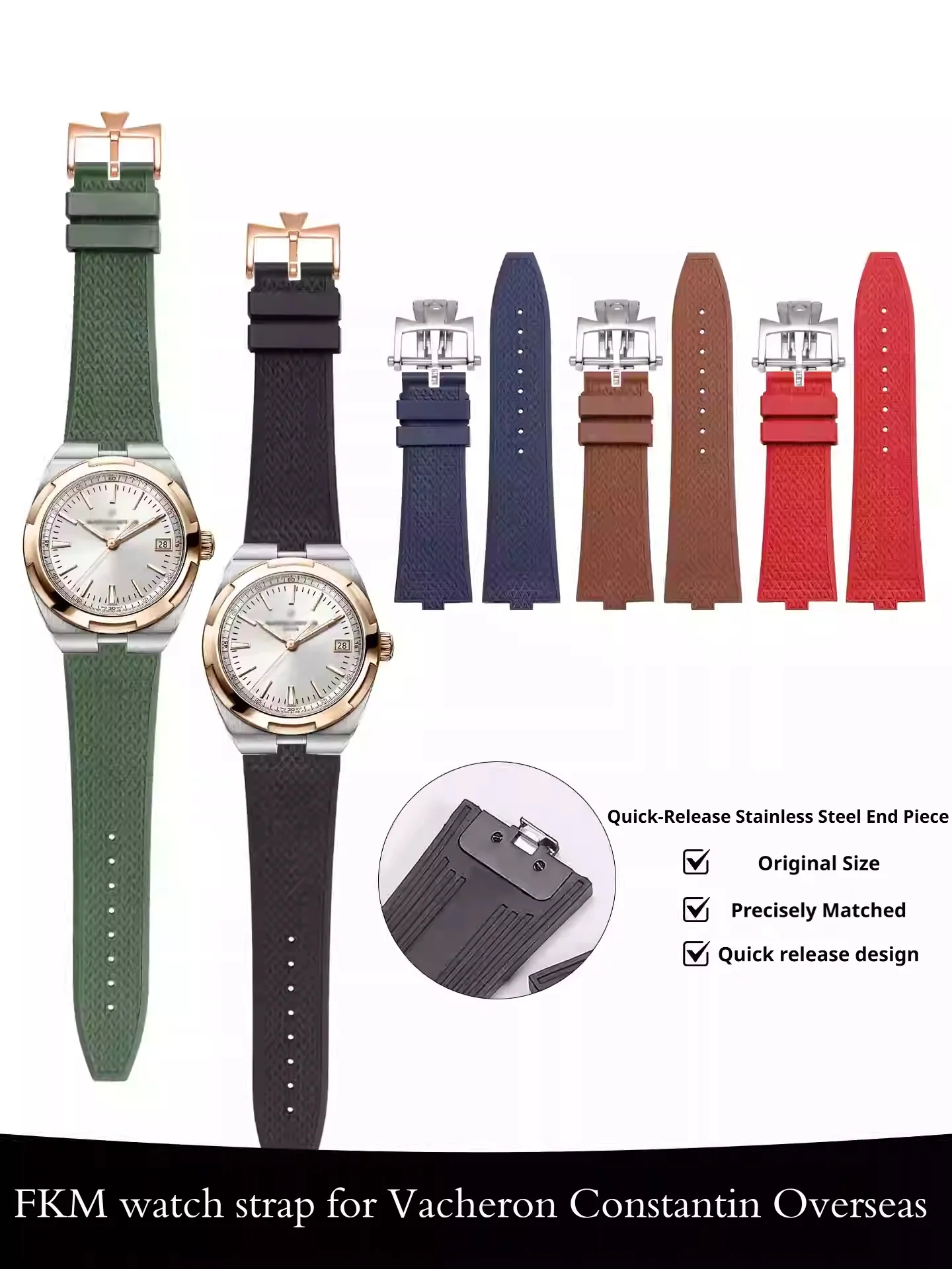 Bracelet de montre en fluororubber pour Vacheron Constantin VC Overseas 4500V 5500V 7900V, pour hommes et femmes, bracelet de montre FKM, accessoires de montre