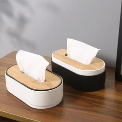 Tissue Box with Bamboo Cover Napkin Holder Home Storage Boxes Dispenser Case Office Organizer for Toilet Bathroom Bedroom