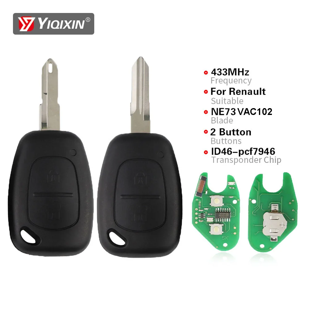 Remote Car Key For Renault Master Traffic Vivaro Kangoo Movano Transmister 2003-2013 433Mhz ID46 PCF7946Chip NE72 VAC102 Blade