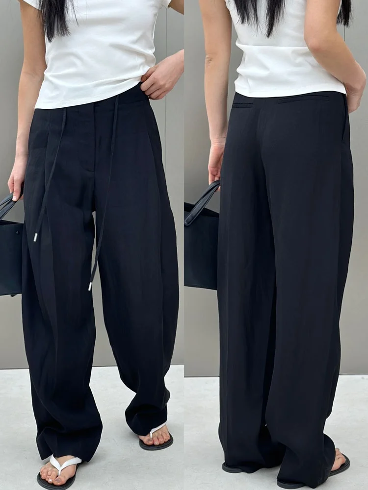 

Bla High Waist Dstring Drapey Wide Leg Pants Women's Casual Trousers Versatile mat Sle Bodhl 2025 New Arrival