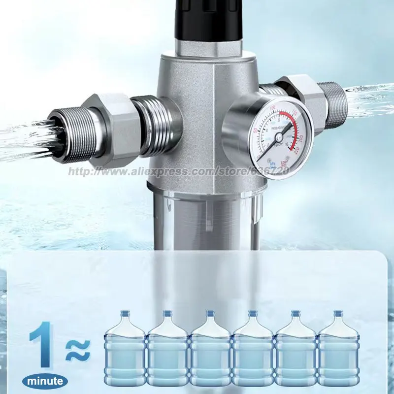قابل للتعديل ضغط الماء الغسيل العكسي تدور أسفل فلتر المياه الرواسب، مقياس الضغط العلوي، قابلة لإعادة الاستخدام وقابلة للتنظيف 40 ميكرون