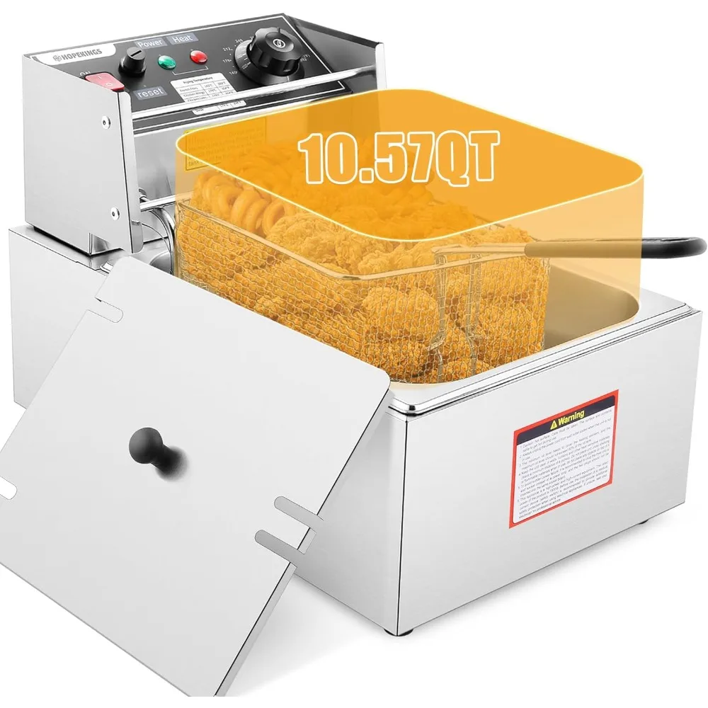 

Deep Fryer Electric Commercial Fryer Large 10.57QT With Baskets and Lids Kitchen Household Frying Machine Deepfrier Oil Cookware