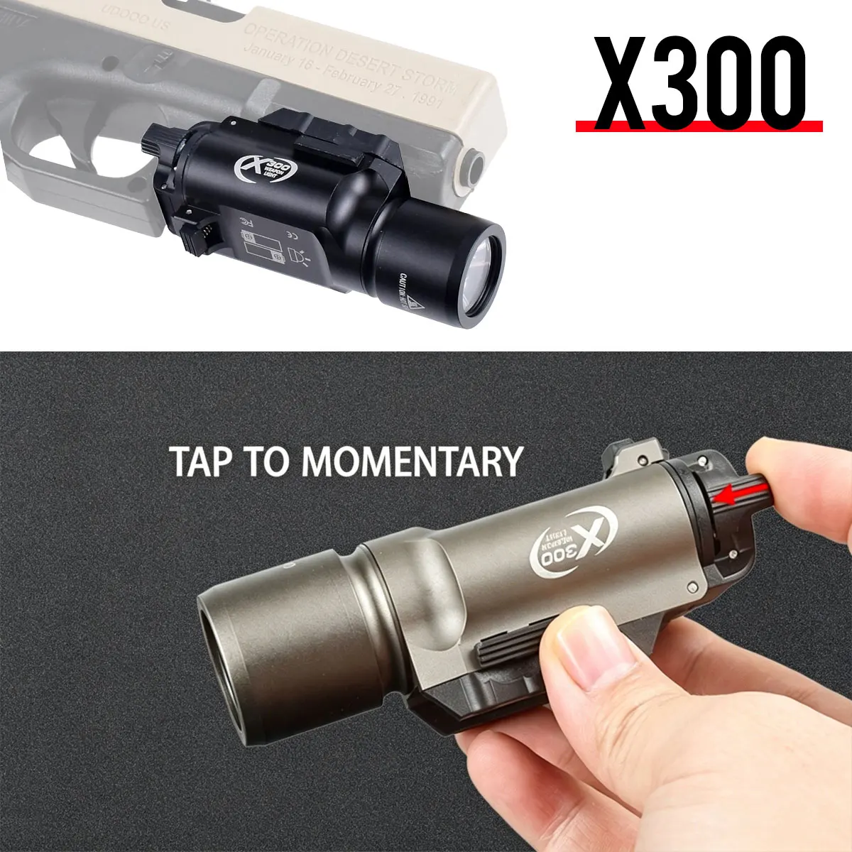 Surefir ยุทธวิธี X300 X300U XH35พิเศษ X300V โลหะแบบเบาปืนยิงแสงอาวุธปืนไฟฉายสำหรับรถไฟ20มม.