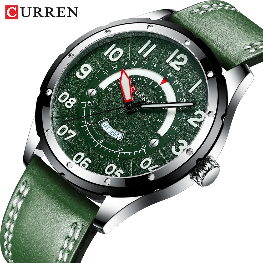 

CURREN 8267 Business Leather Strap Watch for Men Luxury Brand Military Green Clock Men Quartz Wristwatch Male Calendar Watch