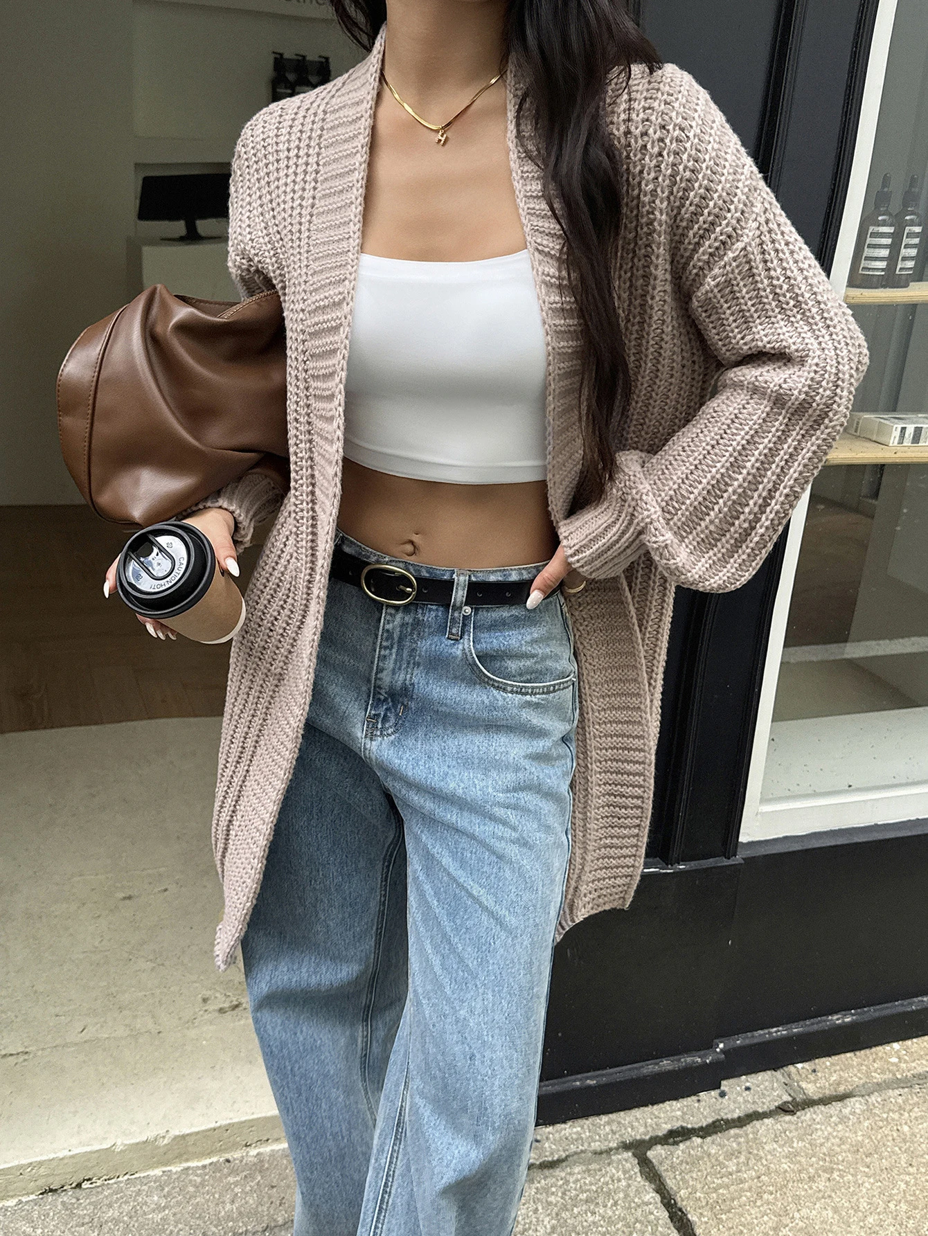 Cárdigan de manga larga con cuello redondo para mujer, camisa abierta holgada de estilo de viaje, ropa de abrigo informal a la moda para otoño e invierno