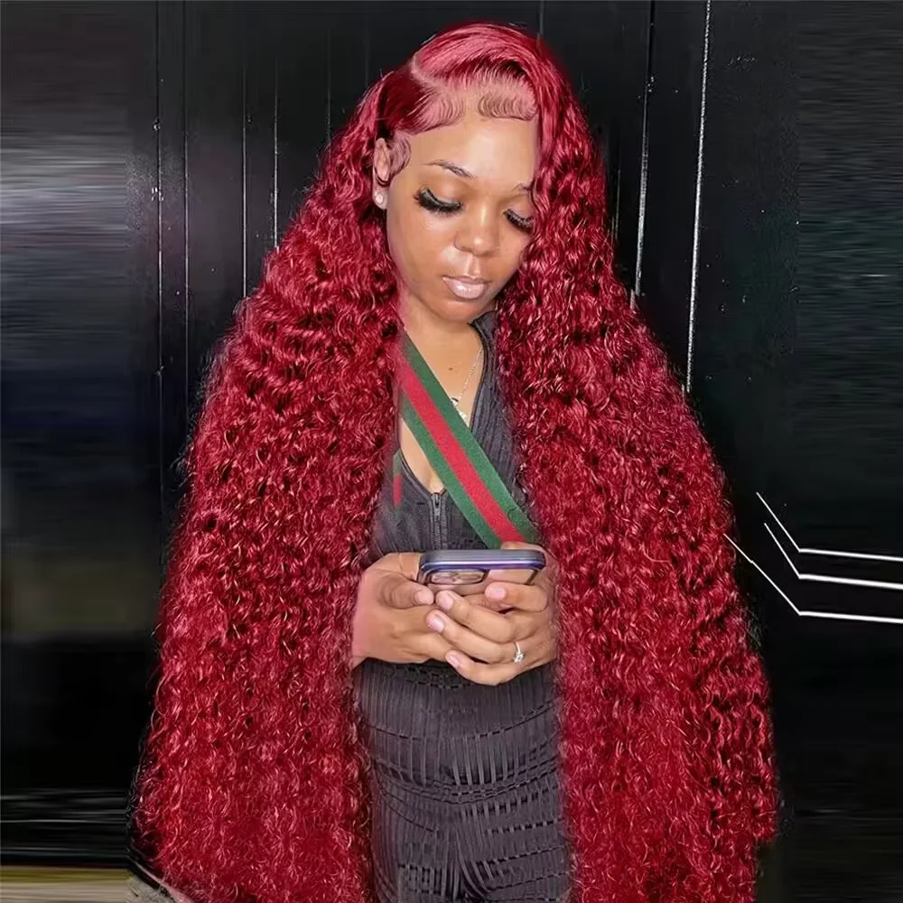 Deep Wave Lace Frontal Wigs 13x4 13X6 Red Color HD Lace Front Wig Pre-Plucked 99J Burgundy Deep Curly Human Hair Wigs Mamushow