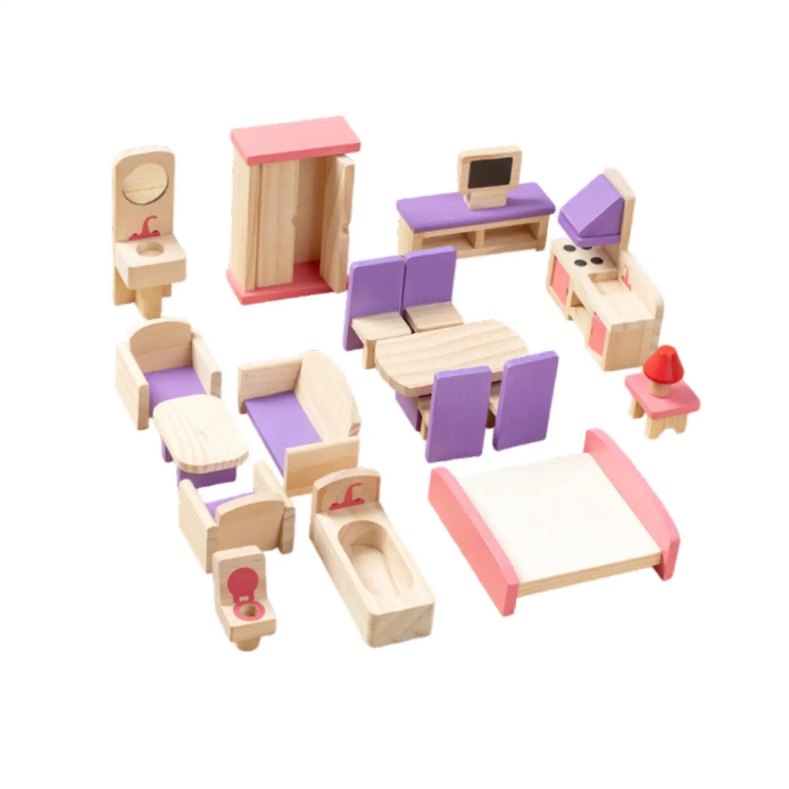 

19Pcs Wooden Dollhouse Furniture Set Dollhouse Accessories for Toddlers Kids