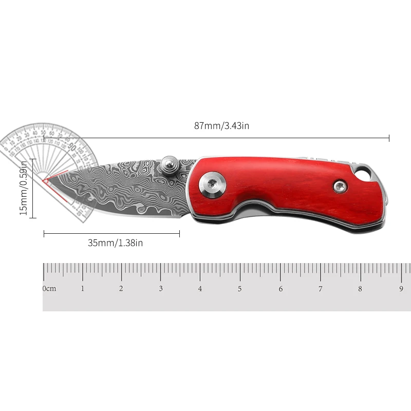 EDC Folding Knife Damascus Steel Cowbone Handle Mini Key Chain Knife Ladies Portable Folding Knife Gift Knife