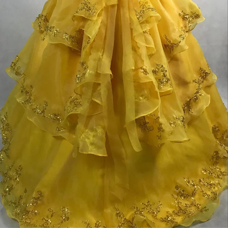 Disfraz de Cosplay de película Beast Belle para mujer adulta, vestido amarillo, vestidos de baile de fiesta de Halloween elegantes