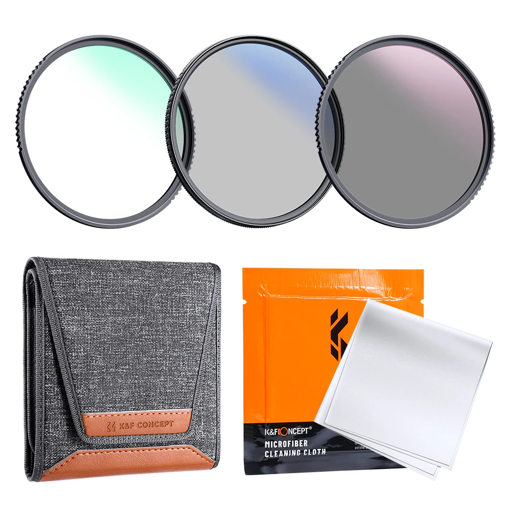 K&F Concept ND4+MCUV+CPL Filter Kit Camera Lens Filter With Cleaning Cloth And Filter Pouch 49mm 52mm 58mm 62mm 67mm 72mm 77mm