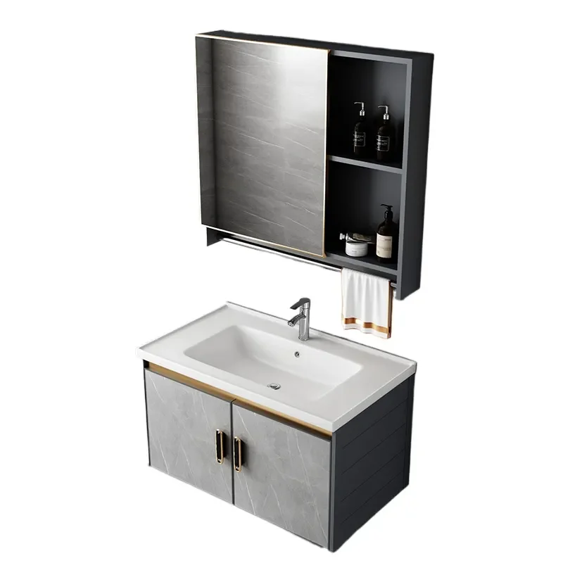 for Space Aluminum Rock Slab Bathroom Cabinet Combination Small Apartment Wash Basin Integrated Washbasin Sink Vanity Unit