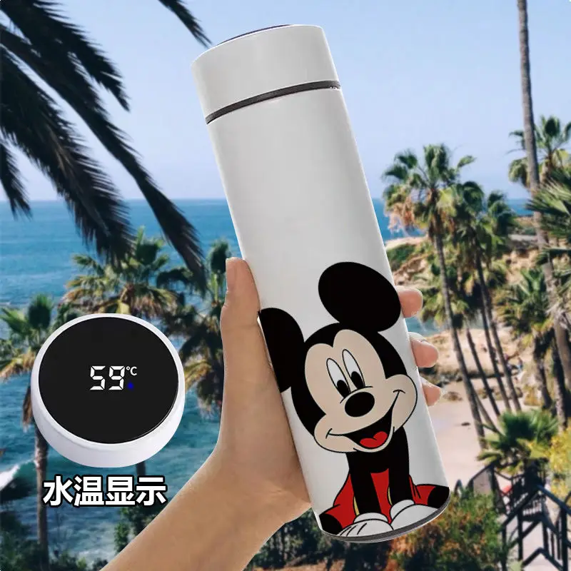 Disney Cute Mickey and Minnie Smart Insulated Cup Cartoon Temperature Measurement Display Warm Water 304 Stainless Steel Cup