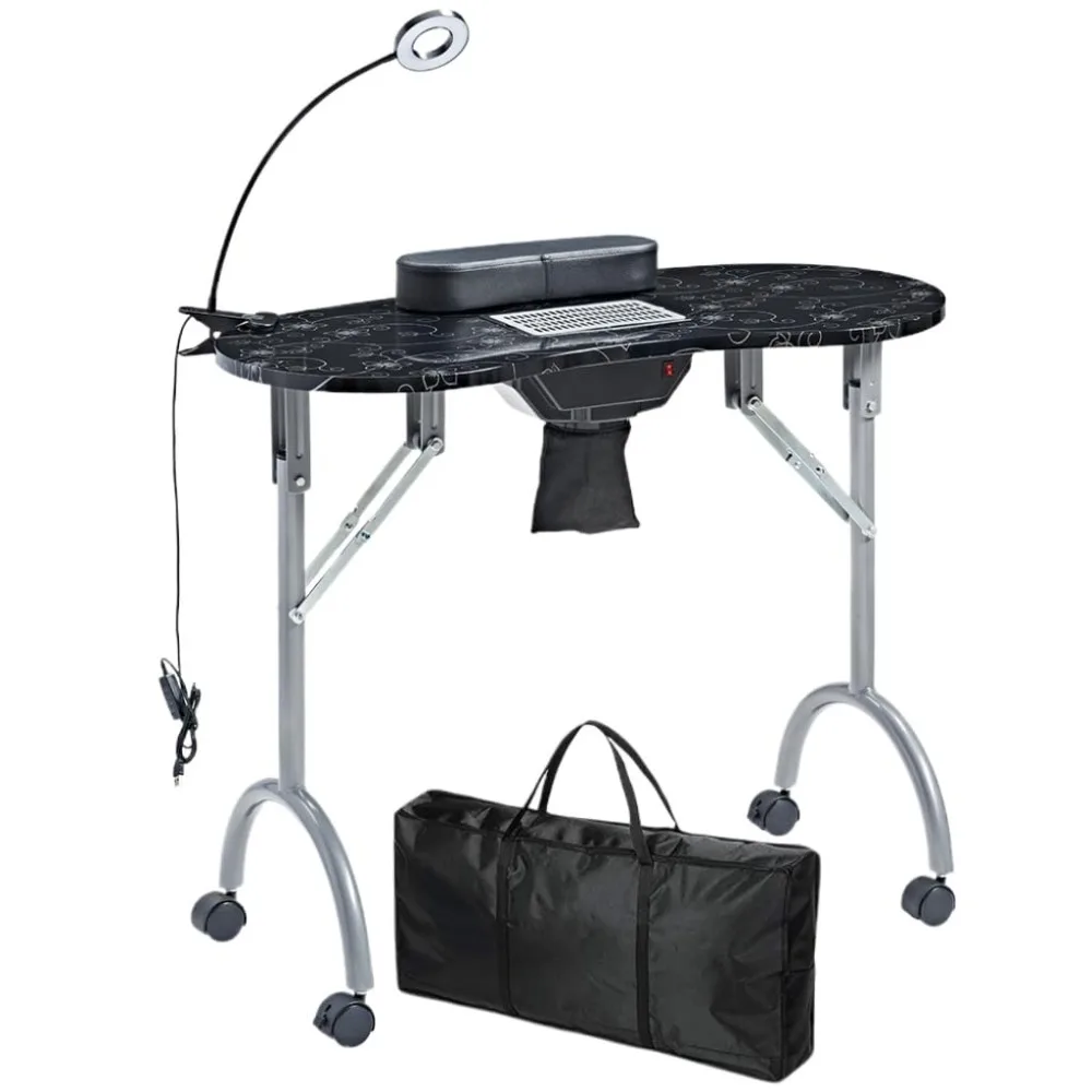 

Portable Manicure Table，Nail Desk 4 Lockable with Wheels,Manicure Desk for Nail Tech with LED Light & Dust, Customized