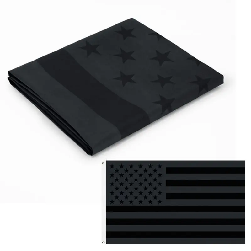 Black American Flag 3x5 ft Embroidered Stars Printed Strips Made from Polyester Durable for Outdoor Front Door Garden Car Trunk