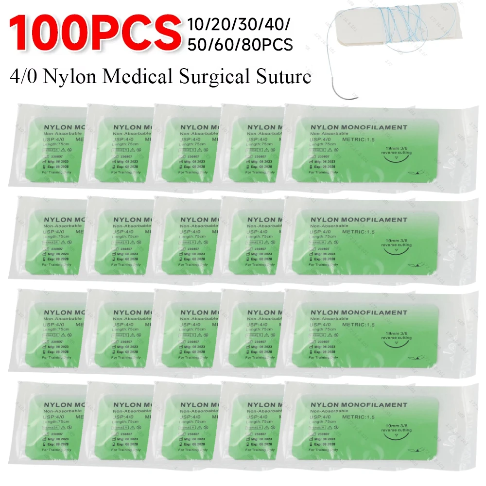 10-100PC 4/0 120CM Medical Surgical Suture Monofilament Needle Nylon Surgical Simulation Suture Thread Suture Teaching Exercises