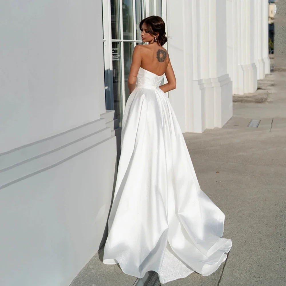 Simple Strapless Wedding Dresses for Women Elegant Sleeveless Bridal Gowns Side Slit Bridal Dress with Pleat Vestido De Novia