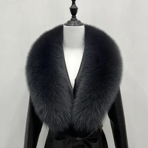 2024 Real Fox Fur Collar Winter Women 100% Natural Fur Scarf Furry Fur Shawls Neck Warm Warps Plush Scarves Coat Jacket Collar