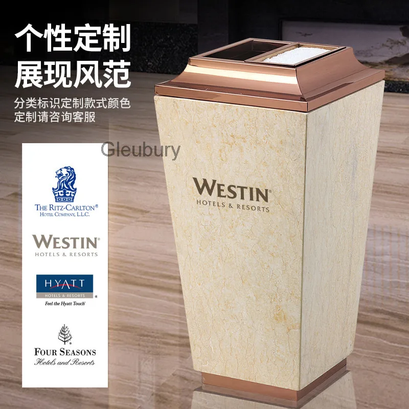 Hotel Lobby Marble Trash Can with Ashtray Stainless Steel Hotel Lobby Elevator Entrance Mall Vertical Ashtray
