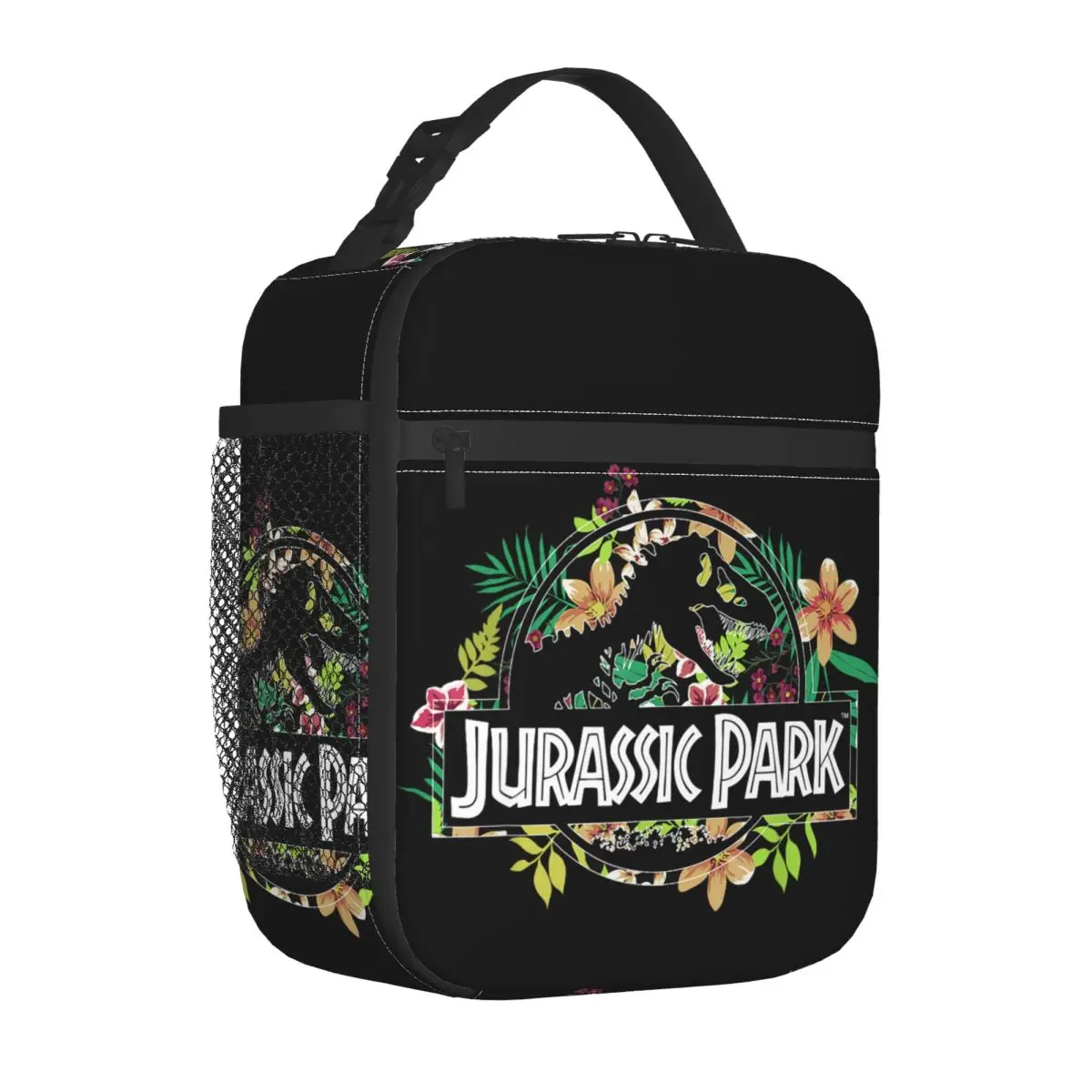 Jurassic Park Floral Tropical Fossil Logo Bolsa de almuerzo aislada refrigerador contenedor de comida bolsa de almuerzo bolsa de comida universidad al aire libre