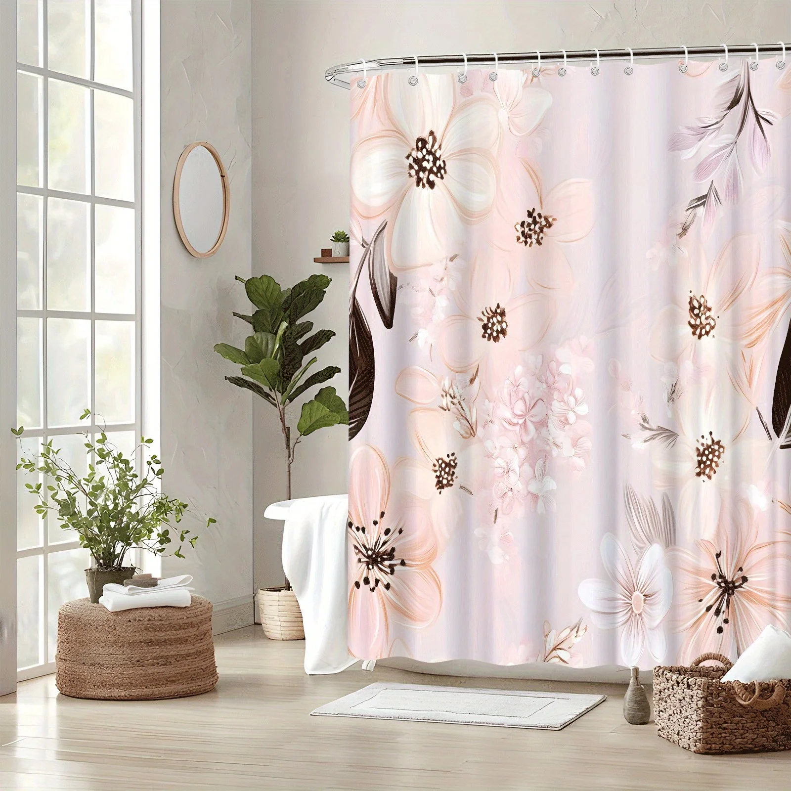 

Shower Curtain Watercolor Floral Pink Peach White Print Polyester 70.0x70.0 Inch Machine Washable