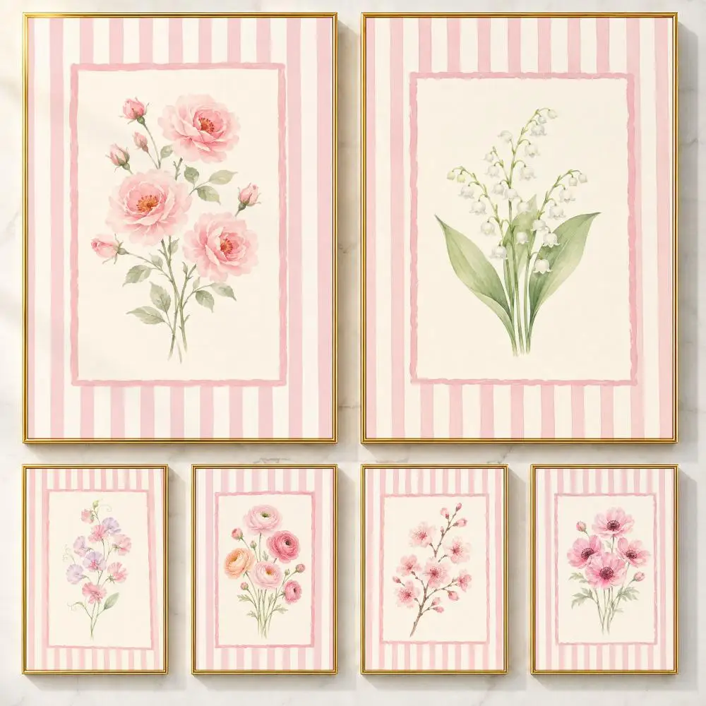Floral Illustration Flower Poster Self-adhesive Art Poster Decoracion Painting Wall Art White Kraft Paper Home Decor