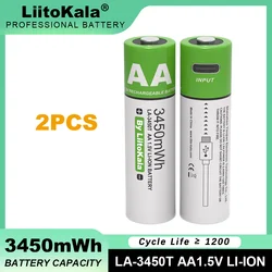 2PCS Liitokala AA 1.5V 3450mWh Type-C USB Fast Charge Lithium Rechargeable Battery Large Capacity  for Mouse Toy