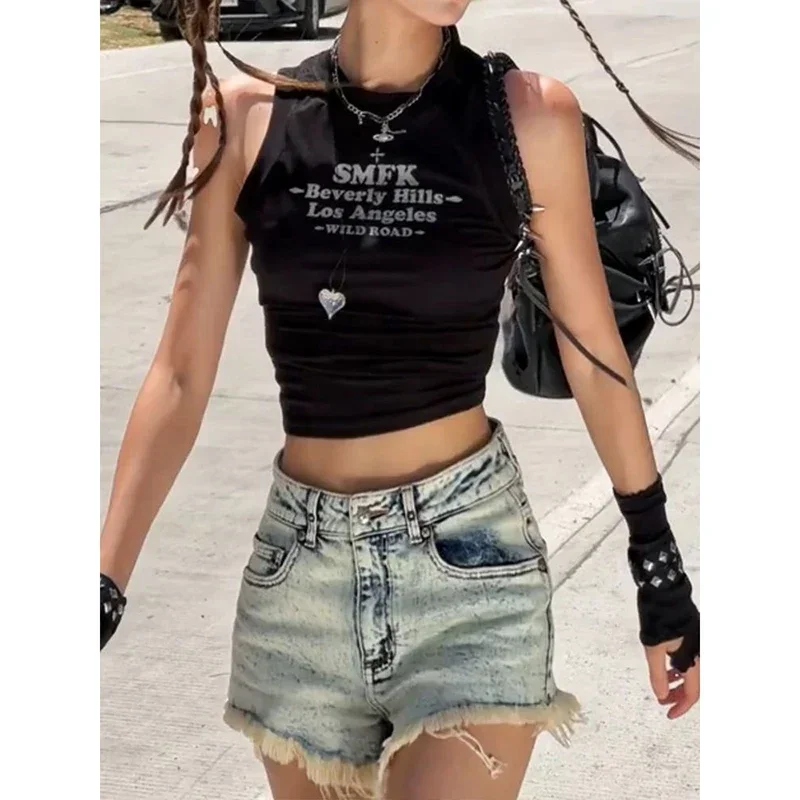 

Женские винтажные синие джинсовые шорты с высокой талией, женские летние утягивающие джинсы в американском стиле ретро для девочек, узкие широкие джинсы трапециевидной формы