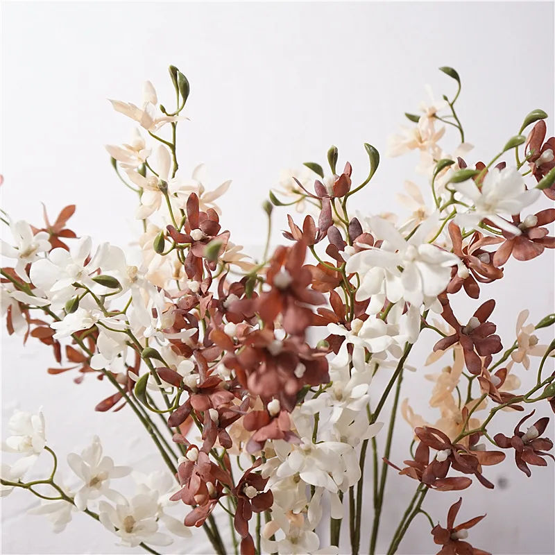 5 Stück Herbstdekoration 3-gabelige Schmetterlingsorchidee Künstliche Blumen Hochzeitsblumenarrangement Feiertagsparty Heimdekoration Zubehör – Detail 5