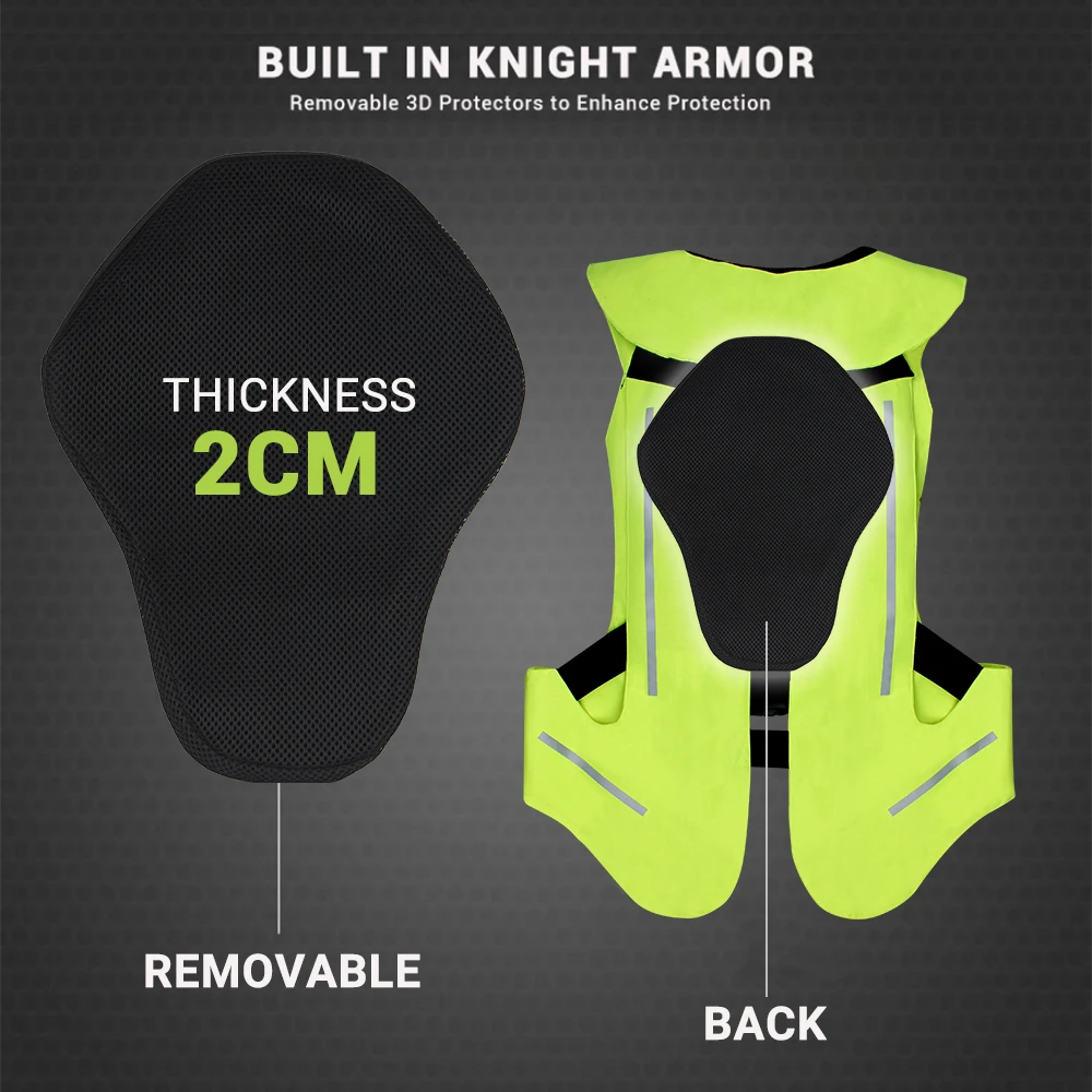 Reflective Ciclismo Airbag Vest para Homens, Jaqueta de Motocicleta, Motocross Air Bag, Moto colete protetor, fluorescente, preto, S-3XL