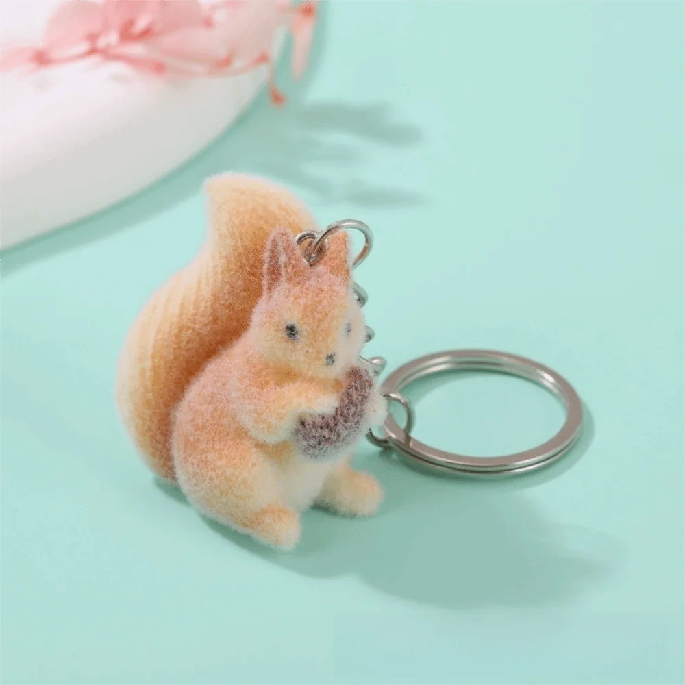 Cartoon 3D Flocking Squirrel Pendant Handmade Craft Supply Surface Cartoon Squirrel Charm Mini DIY Charm Pendant Bag Accessory