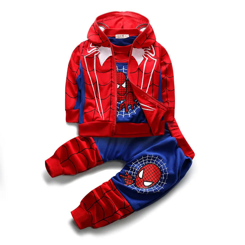 Toddler Boy Clothes Cartoon Super Printed Man Embroidery Hooded Coat&shirt&pants 3pcs Kids Costume Boys Clothing Set Outfits