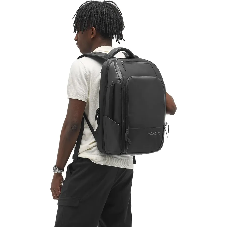 حقيبة سفر سعة 20 لترًا - حقيبة كمبيوتر محمول مقاومة للماء - حقيبة ظهر جاهزة للتوسيع من TSA باللون الأسود