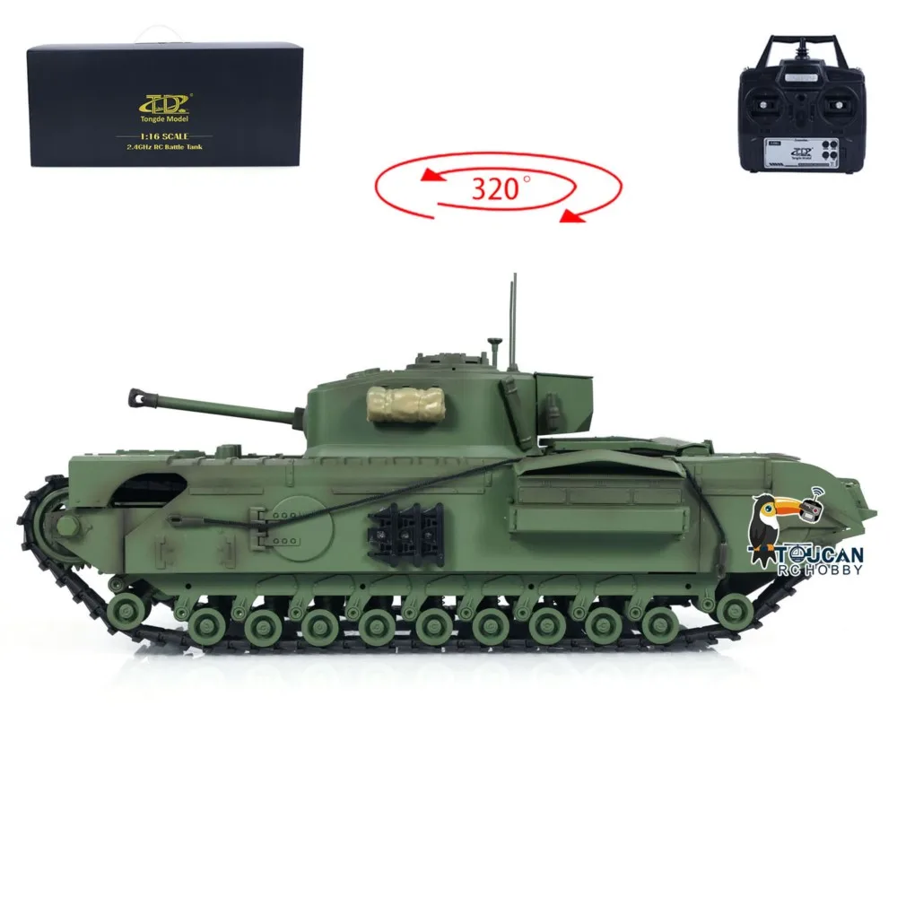1/16 Tongde RC tanque de batalla Churchill Mk.VII batalla infrarroja eléctrica Radio Control Panzer listo para correr vehículos juguetes TH23781