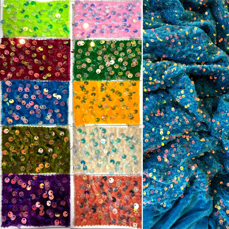 Sparking  Stretch Velvet Sequin Fabric for Evening Prom Dress Wedding Decoration Clothes Material Party Special Events DIY