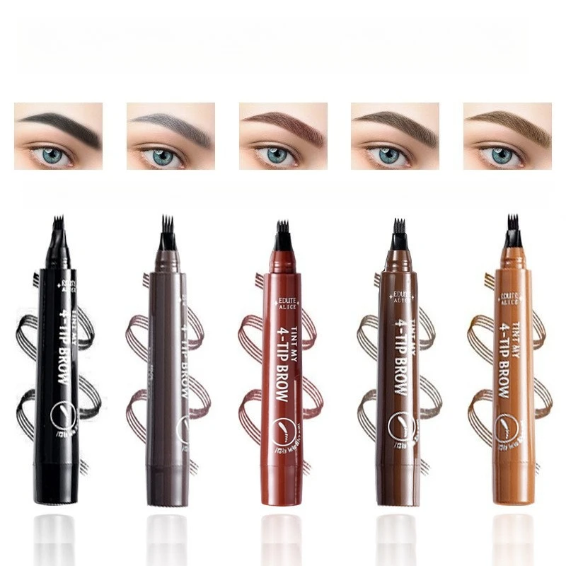 Crayon à sourcils à quatre fourchettes, Simulation sauvage, imperméable, résistant à la sueur, longue durée, sans bavures, liquide fourchu