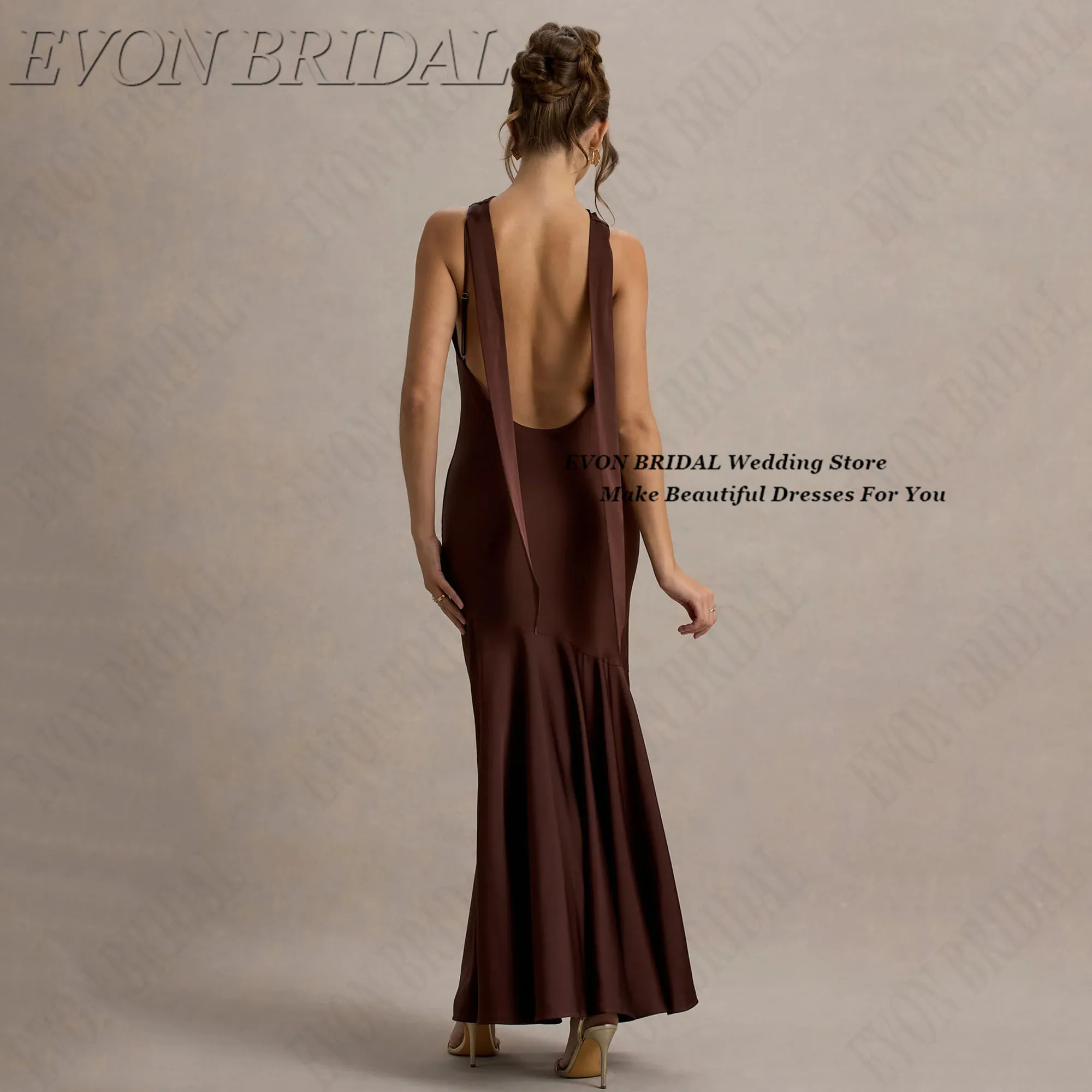 EVON BRIDAL Pleat Strapless 이브닝 파티 드레스 기질 Backless Prom 가운 스파게티 스트랩 우아한 فساتين سهرة 맞춤형