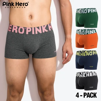 4 Pcs PINKHERO กางเกงสำหรับชาย,รวมทั้งคุณภาพสูง Comfy และ Soft ผ้าฝ้ายกางเกงชั้นในนักมวย,Calzoncillos Hombre