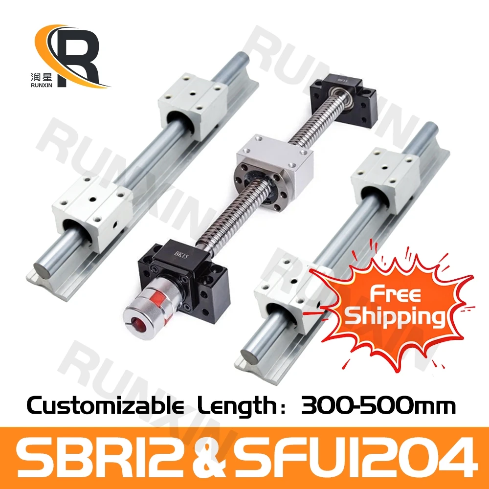 

RXTNC 300-500mm ball screw kit 2pcs SBR12 Linear Guides with 4pcs SBR12UU slider blocks+1 Kit SFU1204 for CNC Router Engraving