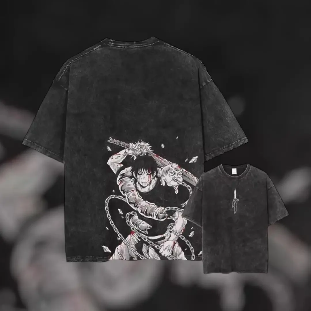 Jujutsu Kaisen T-shirt graphique délavé à l'acide surdimensionné Y2k T-shirt hommes femmes coton lourd à manches courtes décontracté vêtements amples t-shirts