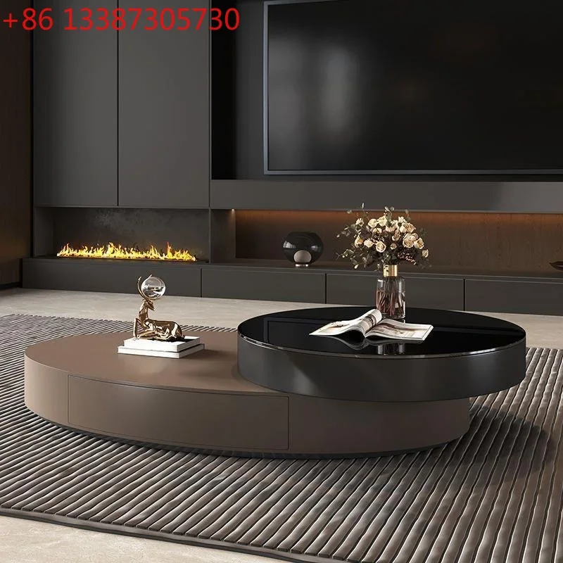 

Italian minimalist oval coffee table light luxury modern rotating coffee table household