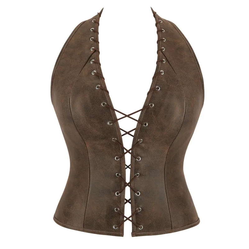 

Ретро-корсеты с выдолбленным топом без рукавов на шнуровке, женский сексуальный топ, коричневый корсет